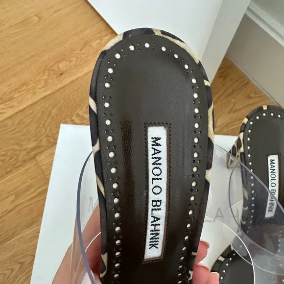 ❌SOLD❌NWT Manolo Blahnik Scolto Slip-on Mules Sz 40 Clear ECO PVC Leopard Print - Picture 6 of 12